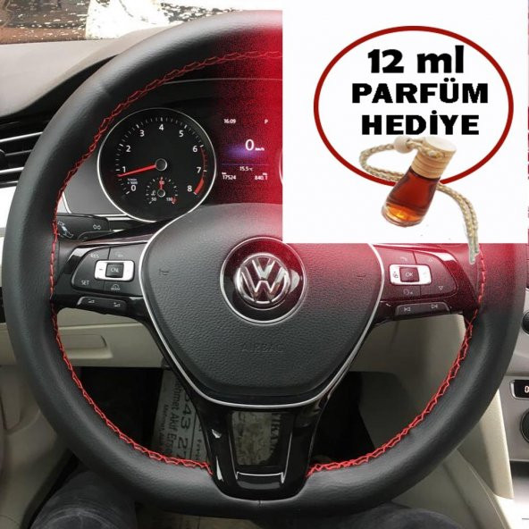 OPEL COMBO Siyah Soft Deri Direksiyon Kılıfı-Kırmızı İplikli