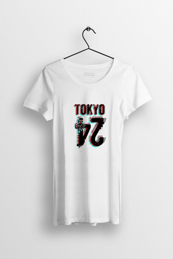 Tokyo 24 Baskılı Yırtmaçlı Oversize Kadın Tshirt