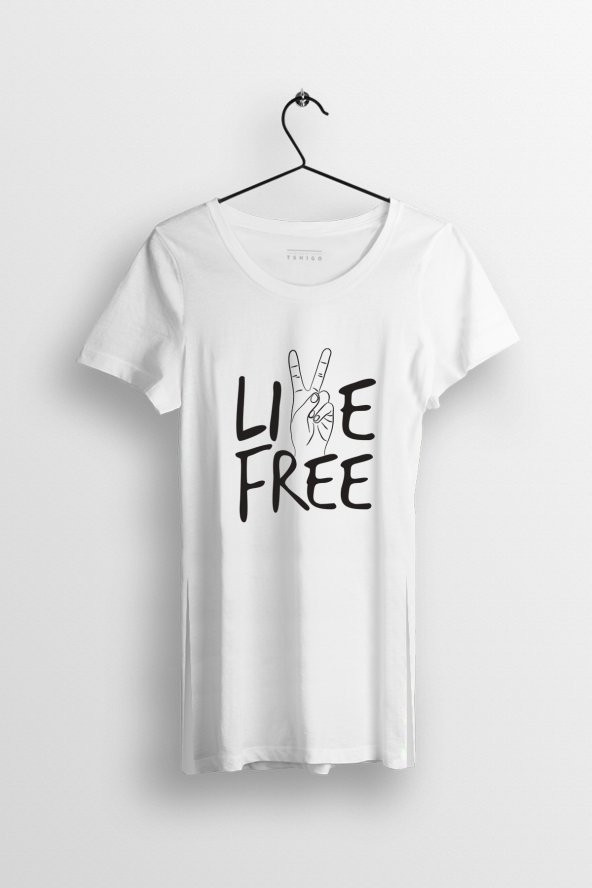 Live Free Baskılı Yırtmaçlı Oversize Kadın Tshirt
