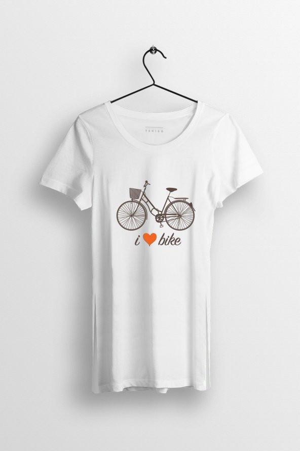 I Love Bike Baskılı Yırtmaçlı Oversize Kadın Tshirt