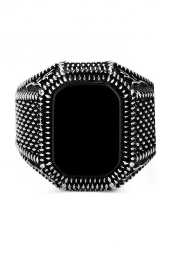 925 Ayar Gümüş Siyah Oniks Taşlı Yüzük - 2