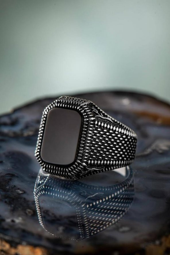 925 Ayar Gümüş Siyah Oniks Taşlı Yüzük - 3