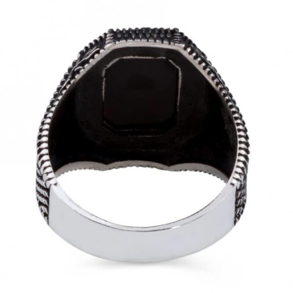 925 Ayar Gümüş Siyah Oniks Taşlı Yüzük - 6