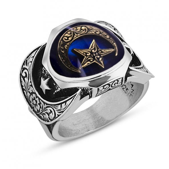 925 Ayar Gümüş Ayyıldız Mineli Yüzük ürün görseli 1