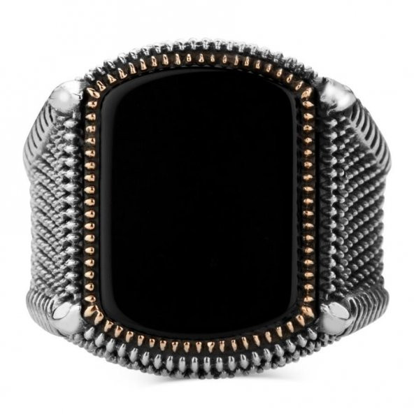 Oniks Taşlı Gümüş Yüzük - Resim 4