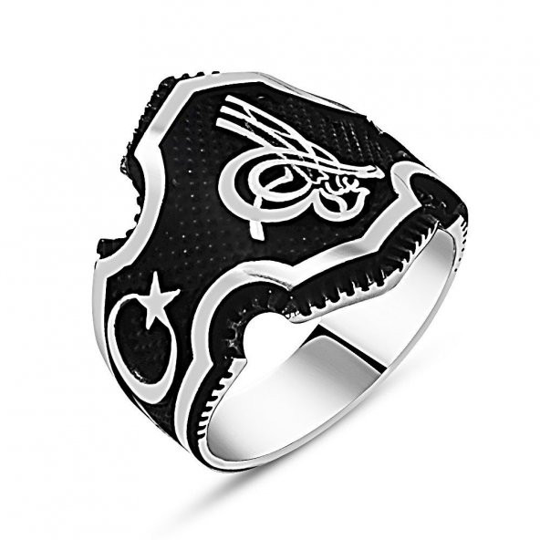 925 Ayar Gümüş Tuğralı Yüzük -3 ürün görseli