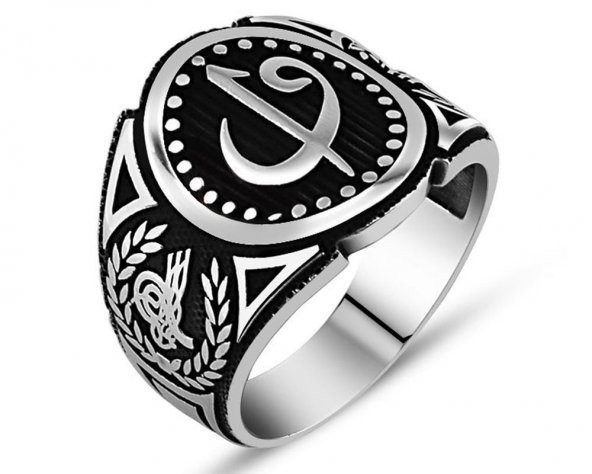 925 Ayar Gümüş Tuğralı  Elif Vav Yüzük ürün görseli