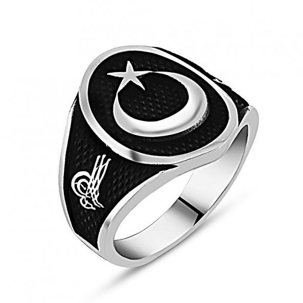 925 Ayar Gümüş Ay Yıldız Yüzük - Resim 3