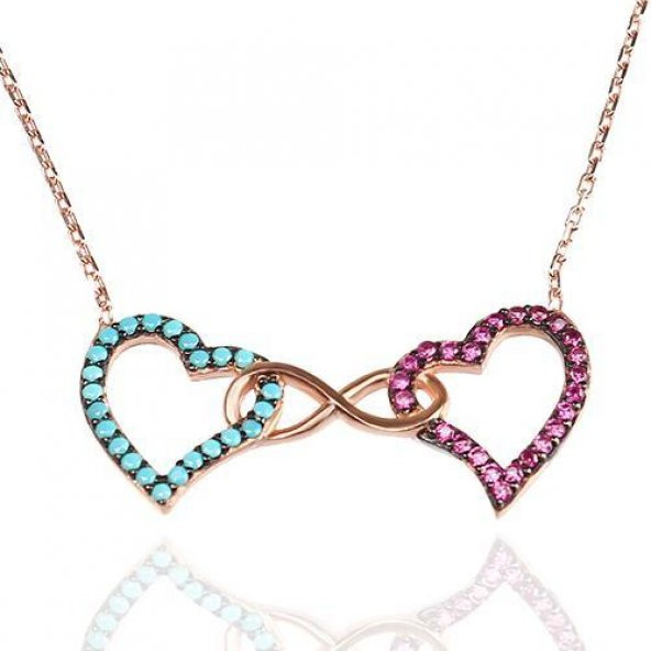 Kalp Kalbe Karşı Model Bayan Gümüş Kolye 2 ürün görseli 1