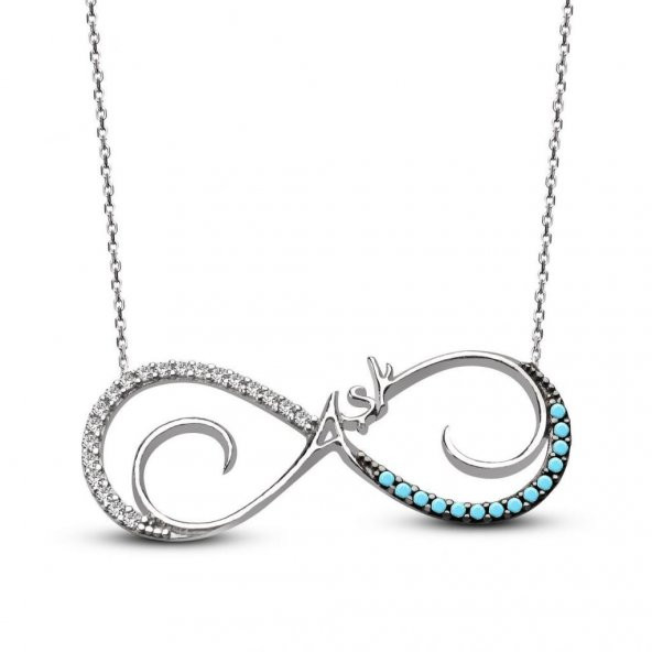 925 Ayar Gümüş  Nano Taşlı Sonsuzluk Aşk Kolyesi ürün görseli