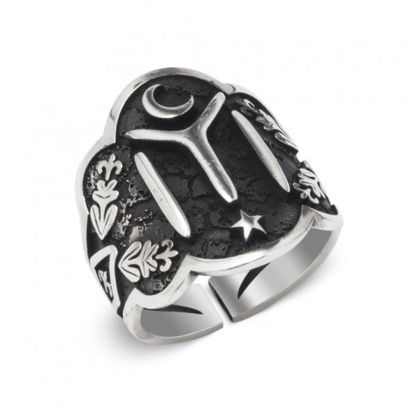 Ay Yıldız Kayı Boyu (Zihgir) Model Gümüş Yüzük - Resim 3