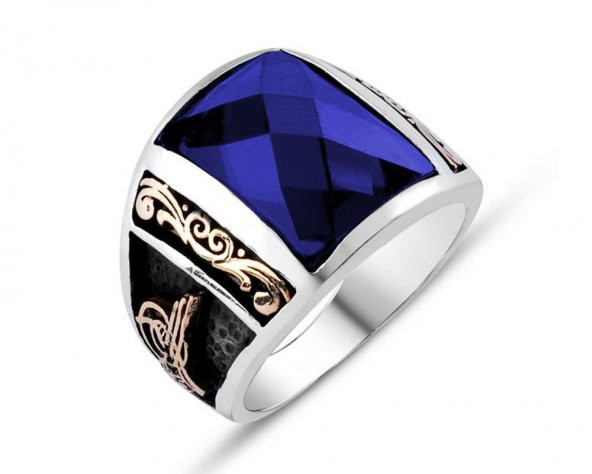 925 Ayar Gümüş  Mavi Zirkon Taşlı Erkek Yüzük ürün görseli