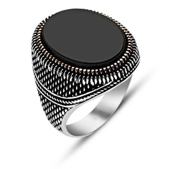 925 Ayar GümüşOval  Oniks Taşlı Erkek Yüzük ürün görseli