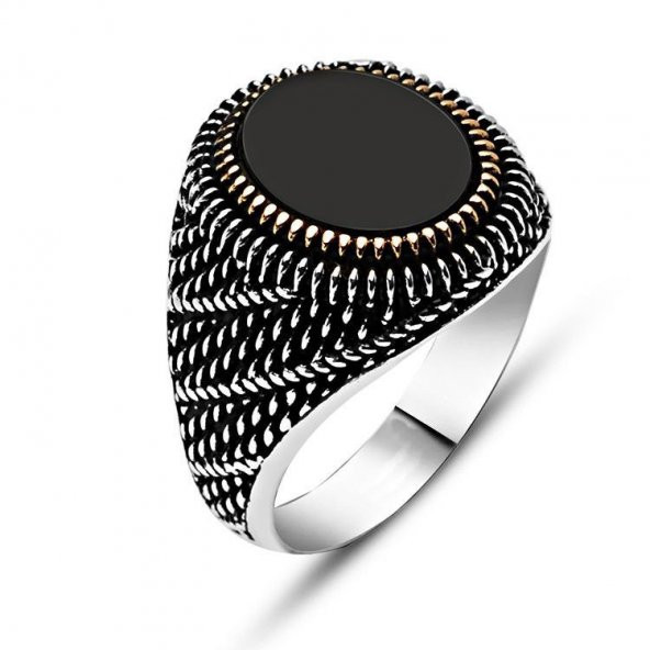 925 Ayar Gümüş Oniks Taşlı Erkek Yüzük ürün görseli 1