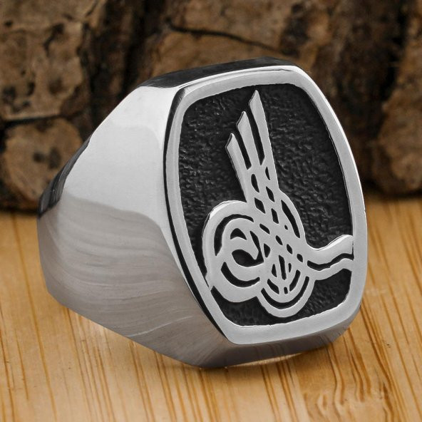Osmanlı Tuğralı Gümüş Erkek Yüzük ürün görseli 1
