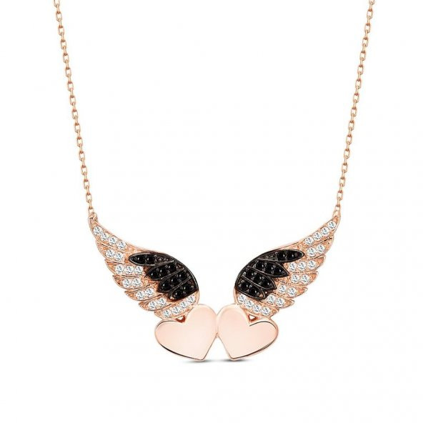 925 Ayar Gümüş Çift Kalpli Kanat Kolye ürün görseli 1