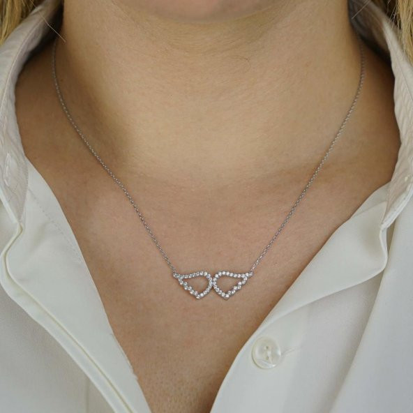 925 Ayar Gümüş Melek Kanadı Kolye - Resim 2