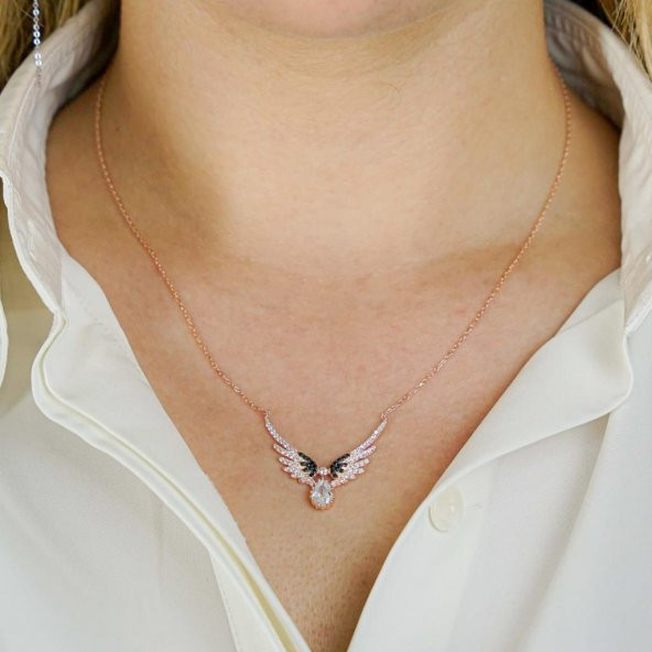 925 Ayar Gümüş Damla Taşlı Melek Kanatlı Kolye - Resim 2