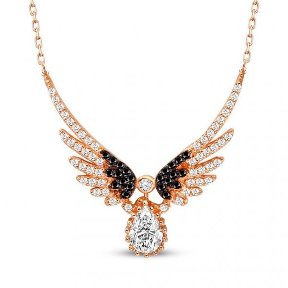 925 Ayar Gümüş Damla Taşlı Melek Kanatlı Kolye - Resim 3