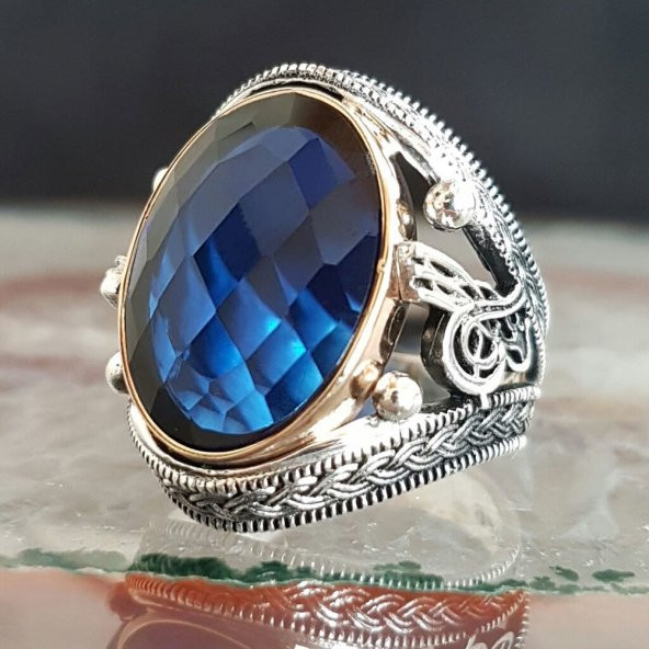 925 Ayar Gümüş Zirkon Taşlı Tuğralı Erkek Yüzük 2 ürün görseli