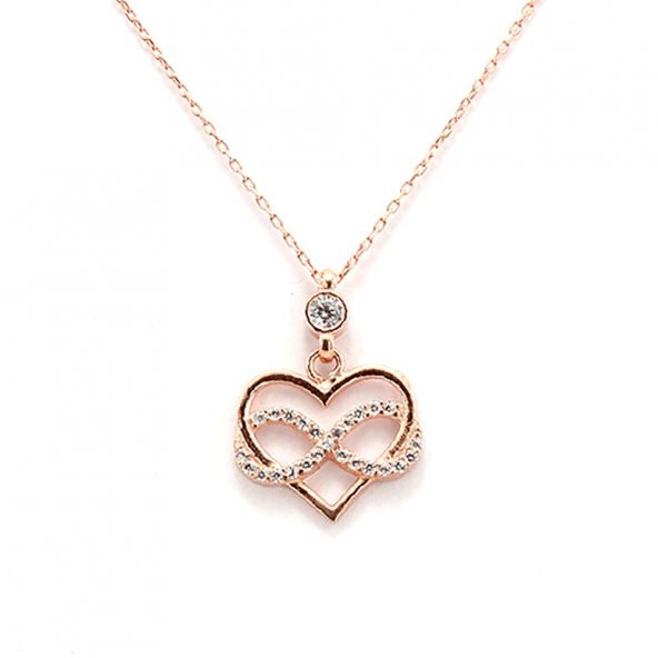 925 Ayar Gümüş Sonsuzluk Kalp Motifli Zirkon Taşlı Rose Kolye ürün görseli