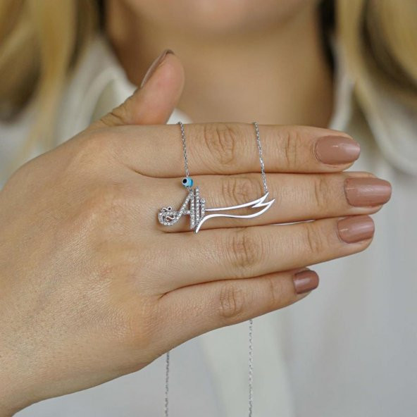 925 Ayar Gümüş Nazar Boncuklu Hz Ali Kolye ürün görseli