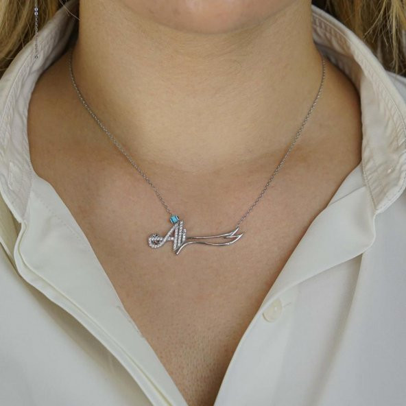 925 Ayar Gümüş Nazar Boncuklu Hz Ali Kolye - Resim 2