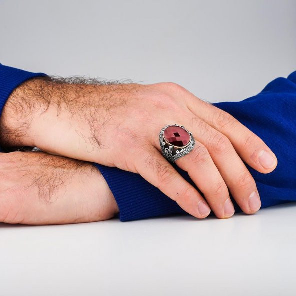 925 Ayar Gümüş Zirkon Taşlı Tuğralı Erkek Yüzük 3 - Resim 3