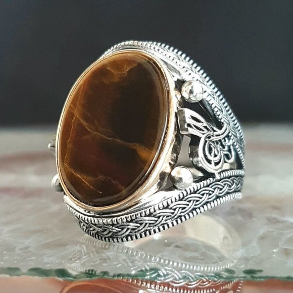 925 Ayar Gümüş Tuğralı Kaplangözü Erkek Yüzük ürün görseli