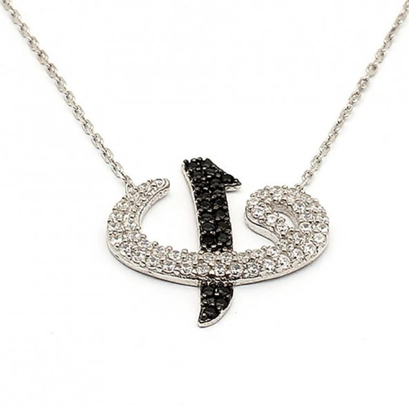 925 Ayar Gümüş Zirkon Taşlı Elif Vav Bayan Kolye 2 ürün görseli