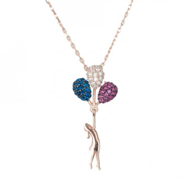 925 Ayar Gümüş  Balonlu Mutluluk Kolyesi ürün görseli 1