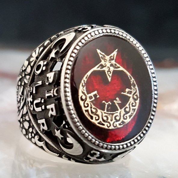 Ay yıldızlı Bir Ölür Bin Diriliriz Yazılı Gümüş Yüzük - Resim 2