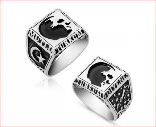 Atatürk Silüeti 925 Ayar Gümüş Yüzük - Resim 3