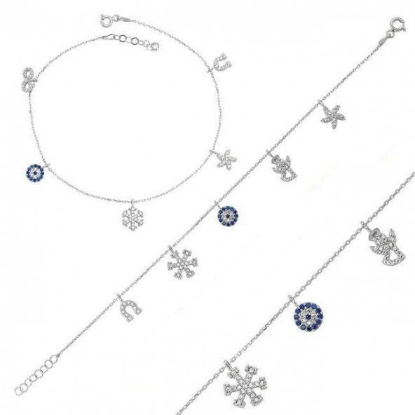 925 Ayar Gümüş Zirkon Taşlı  Şans Bileklik ürün görseli 1