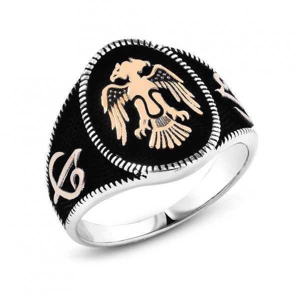 925 Ayar Gümüş Elifvav Detaylı Selçuklu Kartalı Yüzük ürün görseli 1