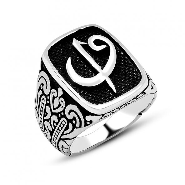 925 Ayar Gümüş Elif Vav Erkek Yüzük ürün görseli 1