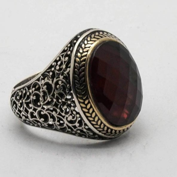 925 Ayar Gümüş Kırmızı Zirkon Taşlı Erkek Yüzük - Resim 3