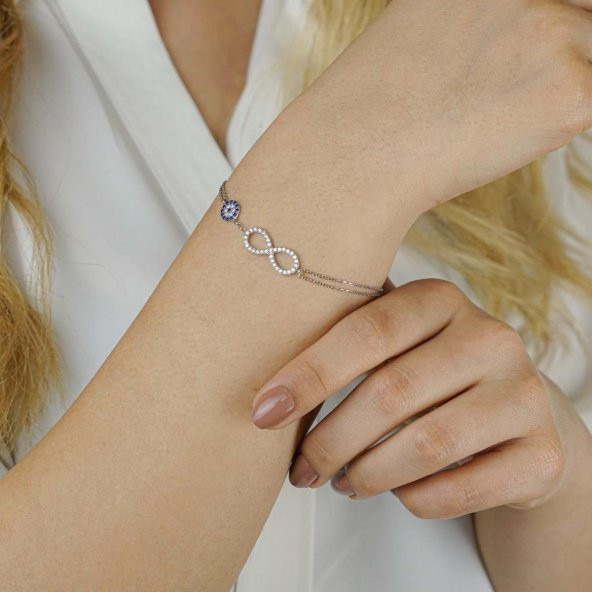 925 Ayar Gümüş Nazarlı Sonsuzluk Bileklik ürün görseli 1