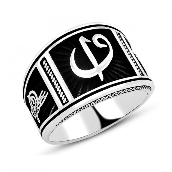 925 Ayar Tuğra Detaylı Elif Vav Erkek Yüzük ürün görseli