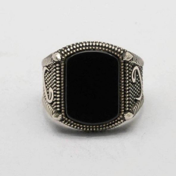 925 Ayar gümüş Vav Detaylı Oniks Taşlı Erkek Yüzük - Resim 2