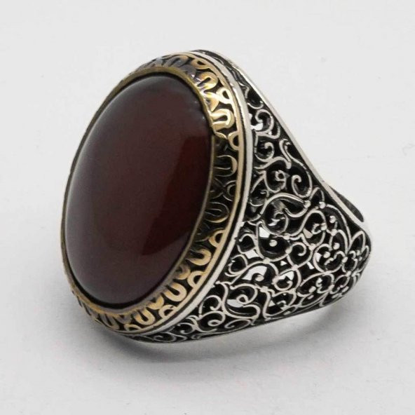 Oval Akik Taşlı 925 Ayar Gümüş Erkek Yüzük - Resim 3