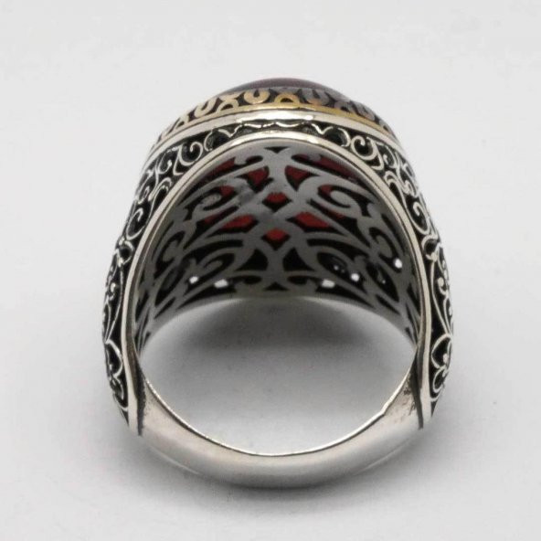 Oval Akik Taşlı 925 Ayar Gümüş Erkek Yüzük - Resim 4