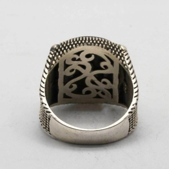 925 Ayar gümüş Vav Detaylı Oniks Taşlı Erkek Yüzük - Resim 5