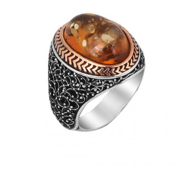 925 Ayar gümüş Kehribar Taşlı Erkek Yüzük ürün görseli 1