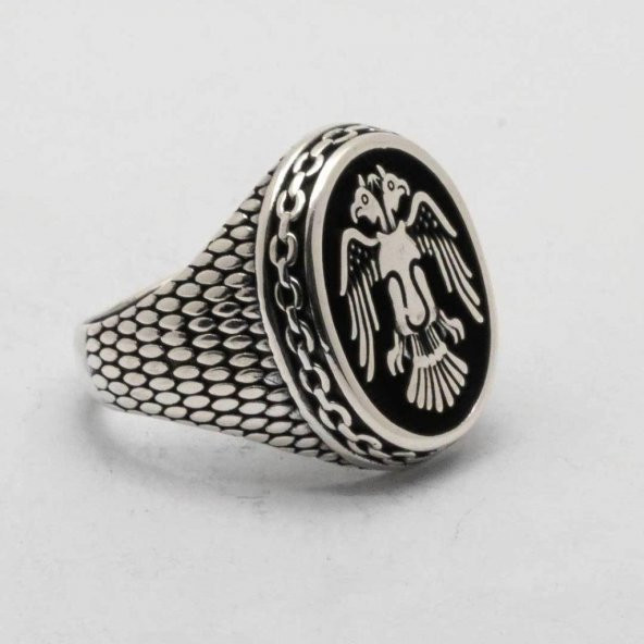 925 Ayar Gümüş Selçuklu Kartalı Yüzük - Resim 2