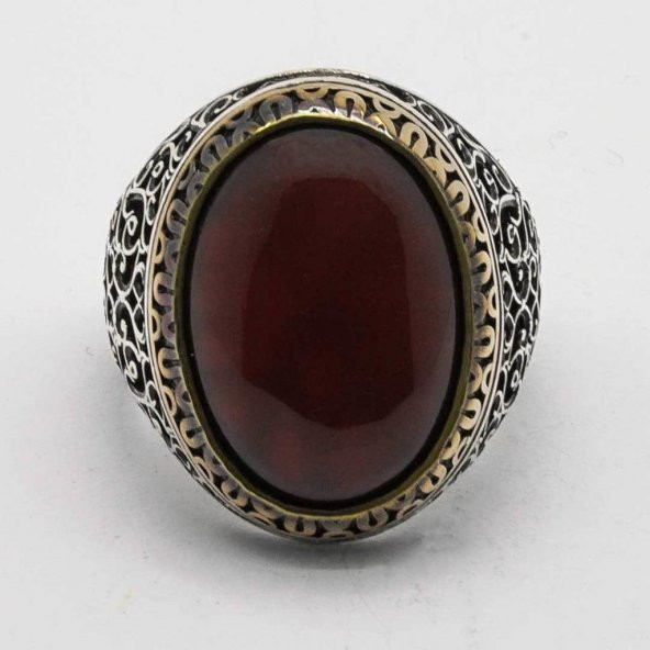 Oval Akik Taşlı 925 Ayar Gümüş Erkek Yüzük - Resim 2