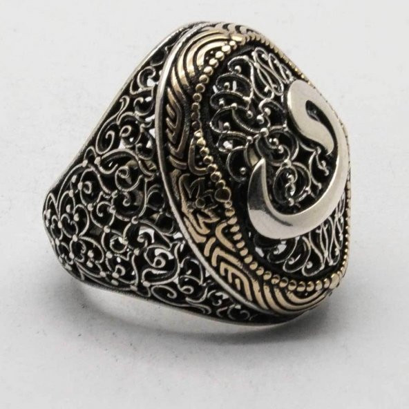 925 Ayar Gümüş Osmanlı Motifli Vav Yüzük - Resim 3