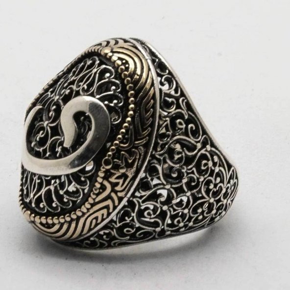 925 Ayar Gümüş Osmanlı Motifli Vav Yüzük - Resim 4