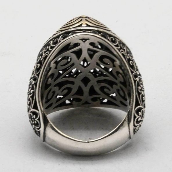 925 Ayar Gümüş Osmanlı Motifli Vav Yüzük - Resim 5