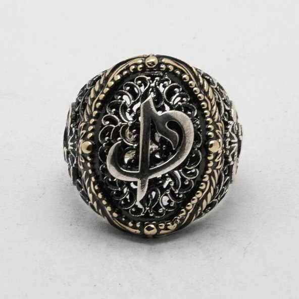 925 Ayar Gümüş  Elif Vav Erkek Yüzük - Resim 6